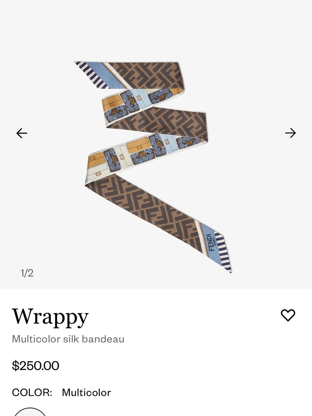 Fendi Wrappy New never worn Brown, Blue and pink Silk Twilly Scarf includes box